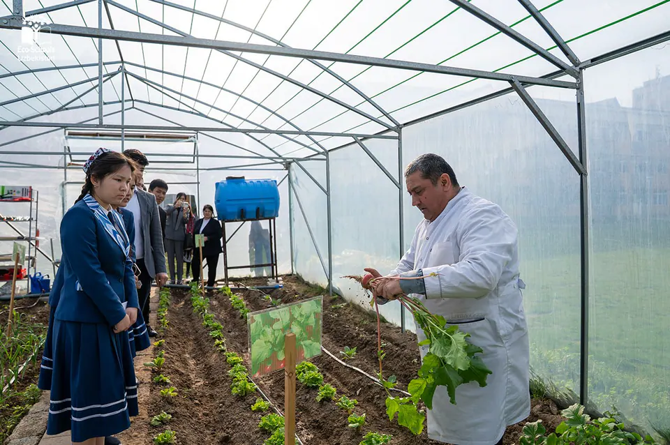 Learning to grow vegetables in a school greenhouse.