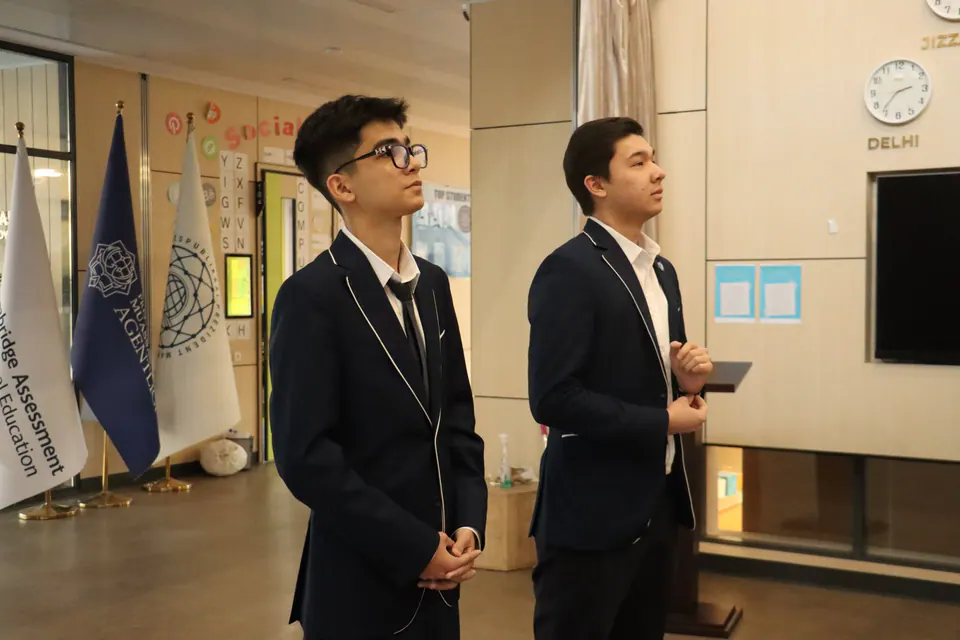 Morning assembly. Every Monday and Friday, I led the meeting with the whole school.