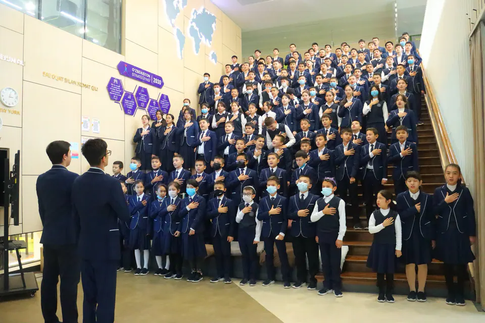 The whole school at a morning assembly.